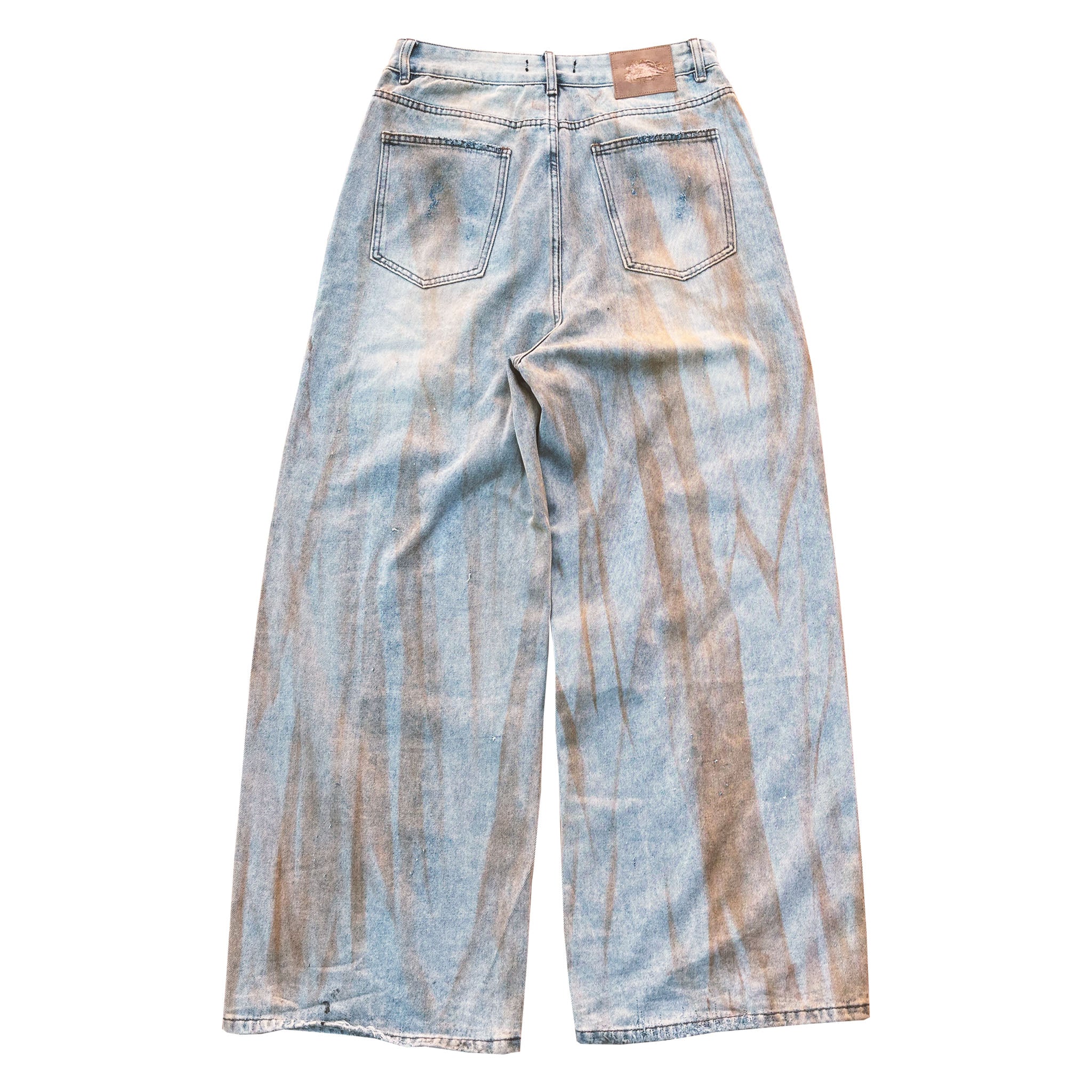 CARIANI® Wide Leg Distressed Denim Jeans