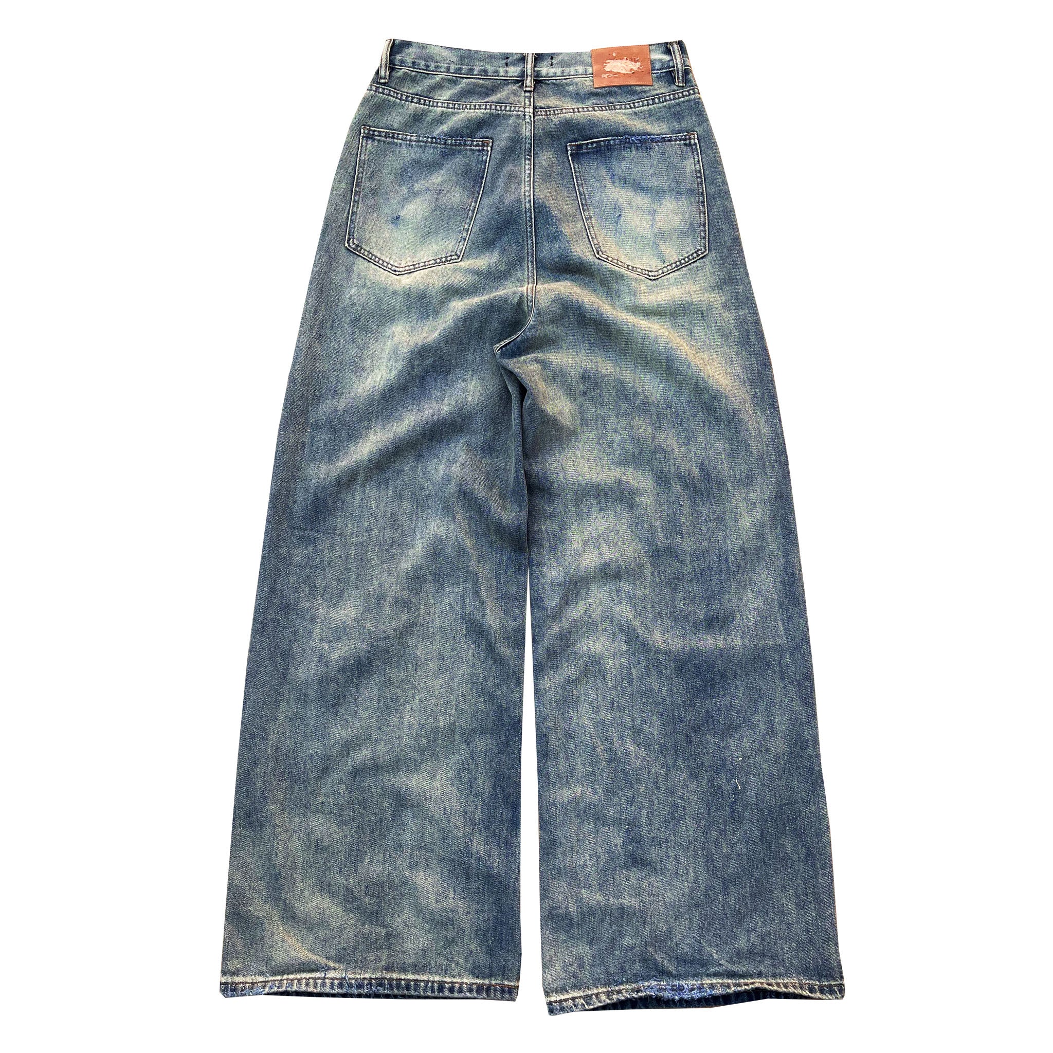 CARIANI® Wide Leg Distressed Denim Jeans