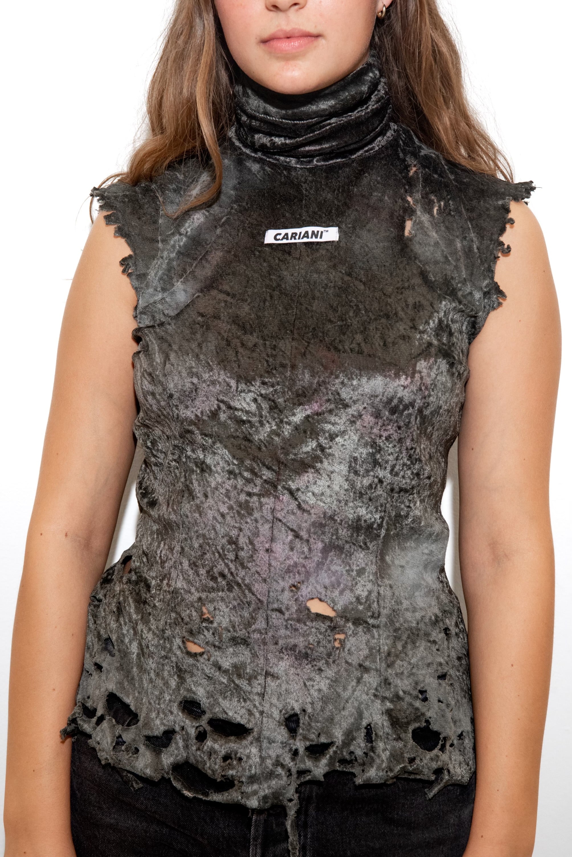 CARIANI™ Italian Crushed Velvet Women's Turtleneck Top